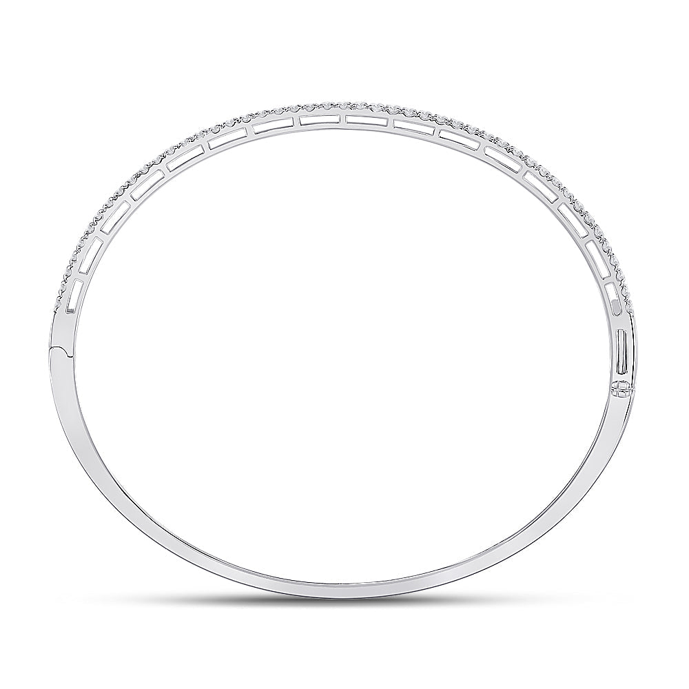14kt White Gold Womens Round Diamond Classic Bangle Bracelet 1.00 Cttw Daisy Joyeria