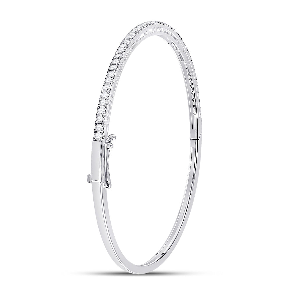 14kt White Gold Womens Round Diamond Classic Bangle Bracelet 1.00 Cttw Daisy Joyeria
