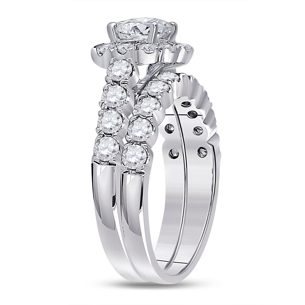 14kt White Gold Womens Round Diamond Bridal Wedding Engagement Ring Band Set 2.00 Cttw (Certified) 7 Daisy Joyeria