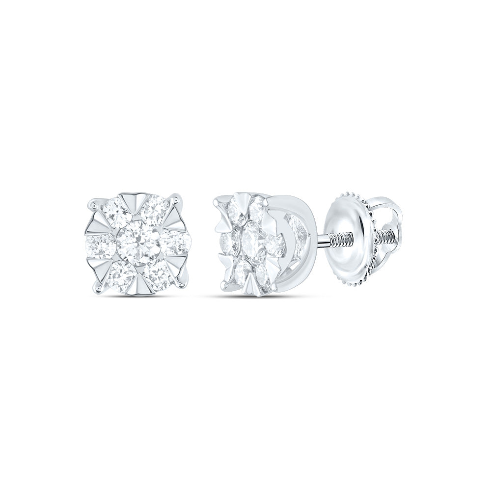14kt White Gold Womens Round Diamond Fashion Cluster Earrings 1/4 Cttw Daisy Joyeria