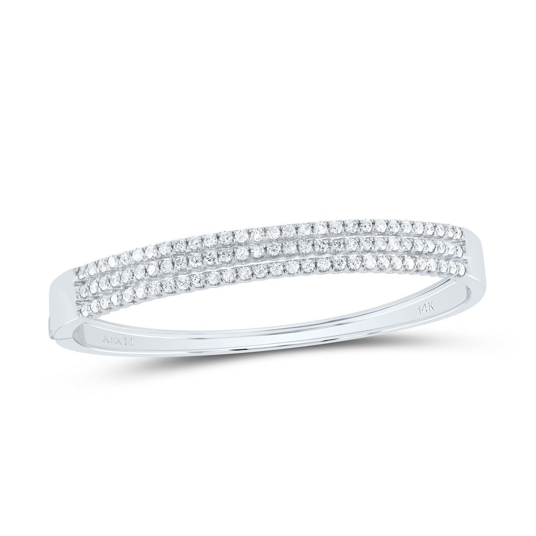 14kt White Gold Womens Round Diamond 3-Row Bangle Bracelet 3.00 Cttw Daisy Joyeria