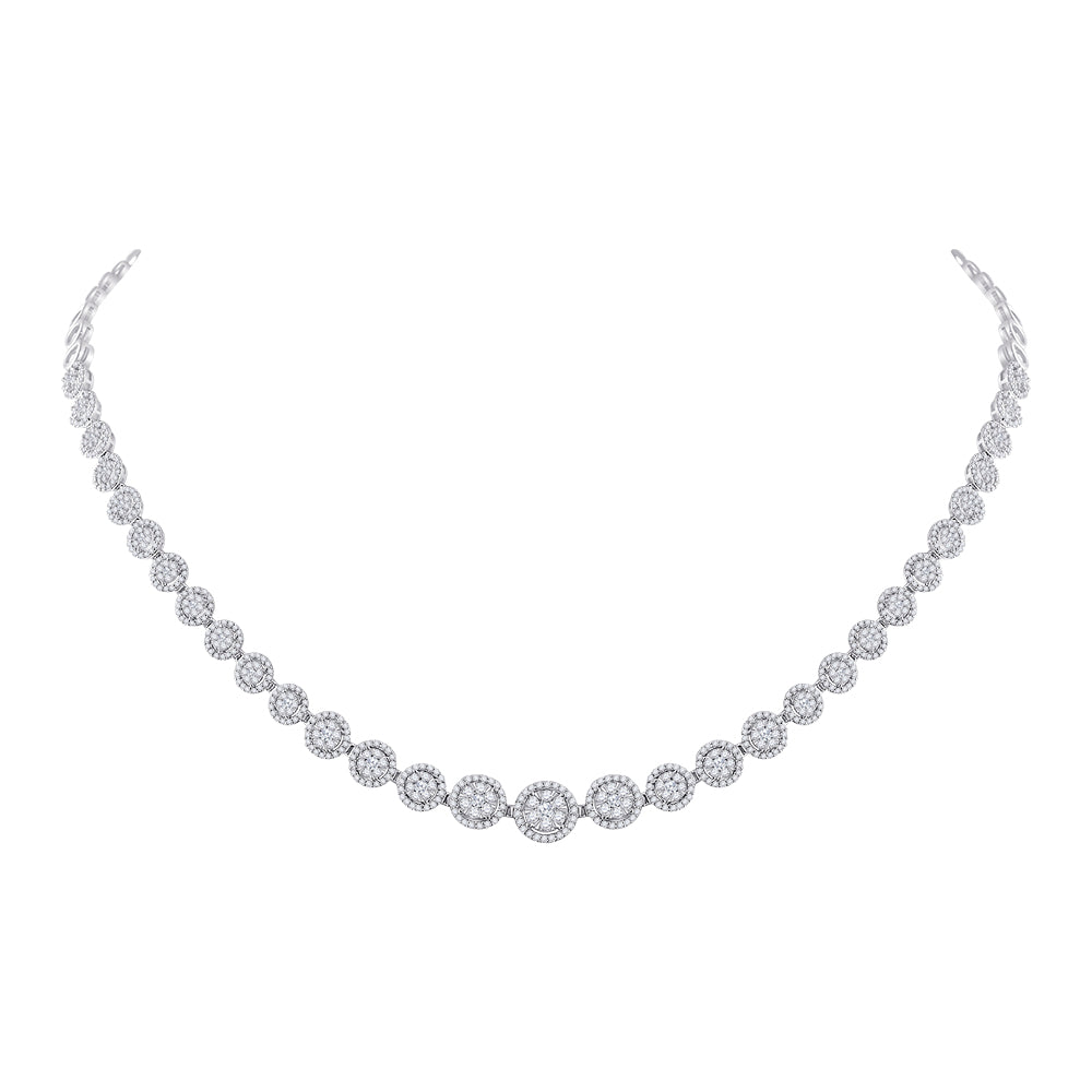 14kt White Gold Womens Round Diamond Graduated Halo Cluster Tennis Necklace 3.00 Cttw Daisy Joyeria