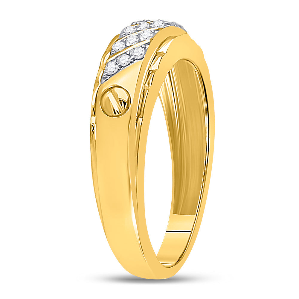 10kt Yellow Gold Mens Round Diamond Wedding Band Ring 1/5 Cttw 10 Daisy Joyeria