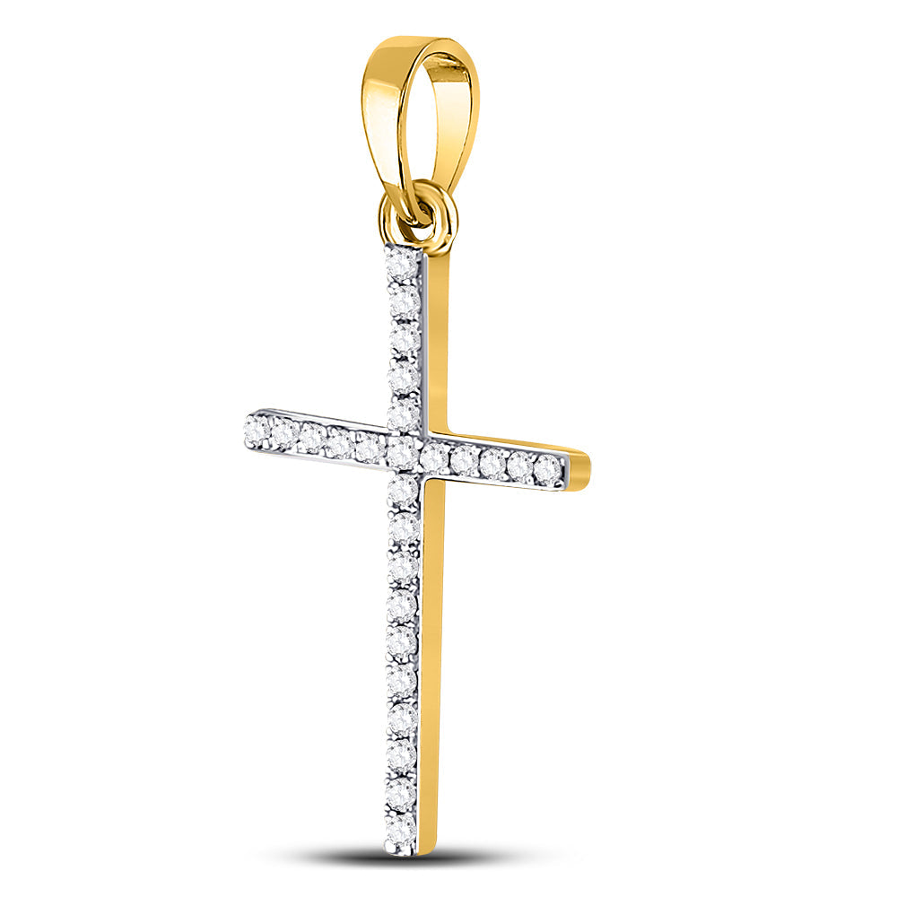 10kt Yellow Gold Womens Round Diamond Religious Cross Pendant 1/6 Cttw Daisy Joyeria