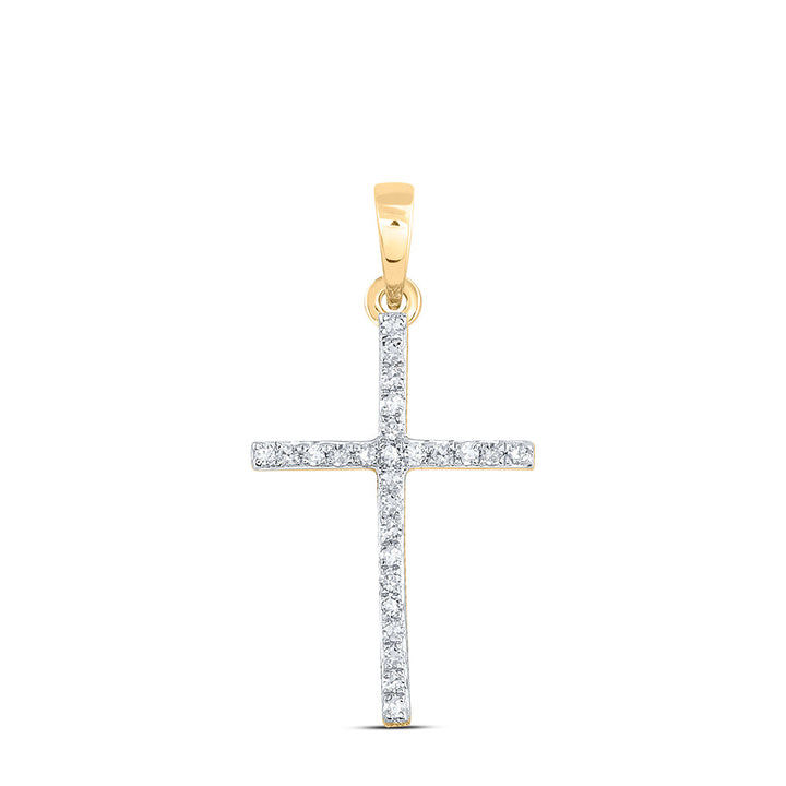 10kt Yellow Gold Womens Round Diamond Religious Cross Pendant 1/6 Cttw Daisy Joyeria