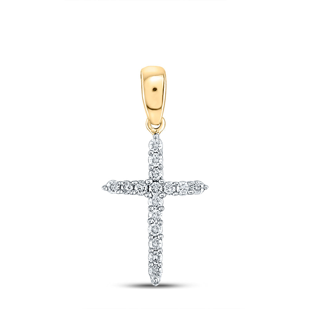 10kt Yellow Gold Womens Round Diamond Religious Cross Pendant 1/8 Cttw Daisy Joyeria