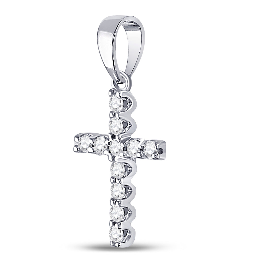14kt White Gold Womens Round Diamond Faith Cross Pendant 1/5 Cttw Daisy Joyeria