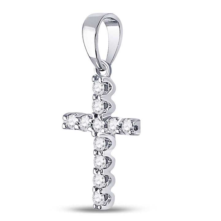 14kt White Gold Womens Round Diamond Faith Cross Pendant 1/5 Cttw Daisy Joyeria