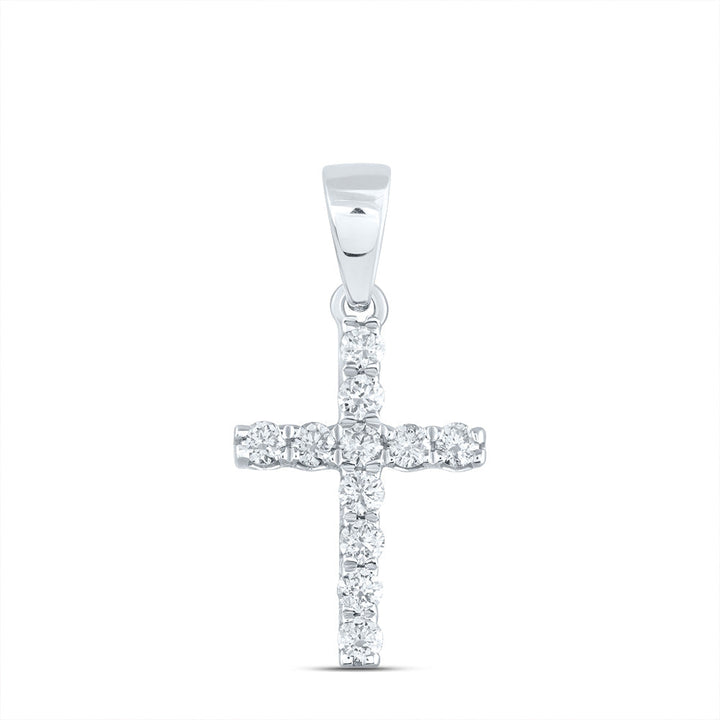 14kt White Gold Womens Round Diamond Faith Cross Pendant 1/5 Cttw Daisy Joyeria