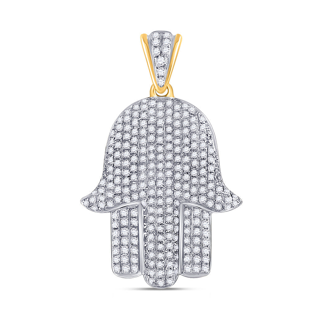 10kt Yellow Gold Mens Round Diamond Hamsa Hand Charm Pendant 5/8 Cttw Daisy Joyeria