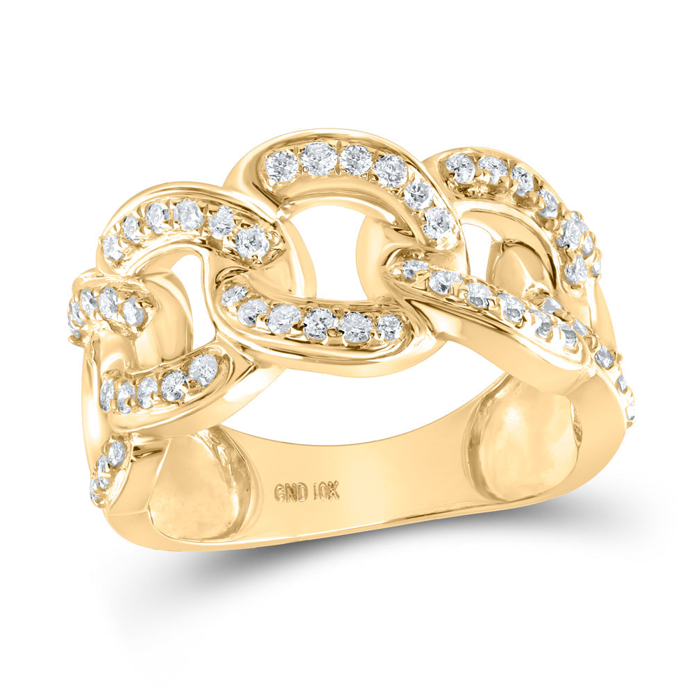10kt Yellow Gold Mens Round Diamond Cuban-Link Band Ring 1.00 Cttw 10 Daisy Joyeria