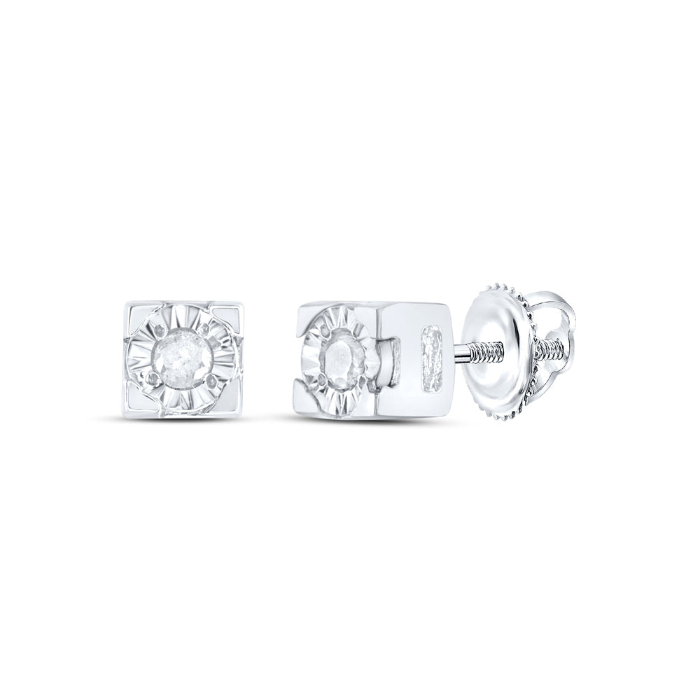 Sterling Silver Womens Round Diamond Solitaire Stud Earrings 1/20 Cttw Daisy Joyeria