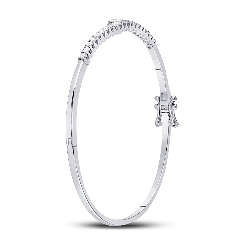 14kt White Gold Womens Round Diamond Bypass Bangle Bracelet 1.00 Cttw Daisy Joyeria