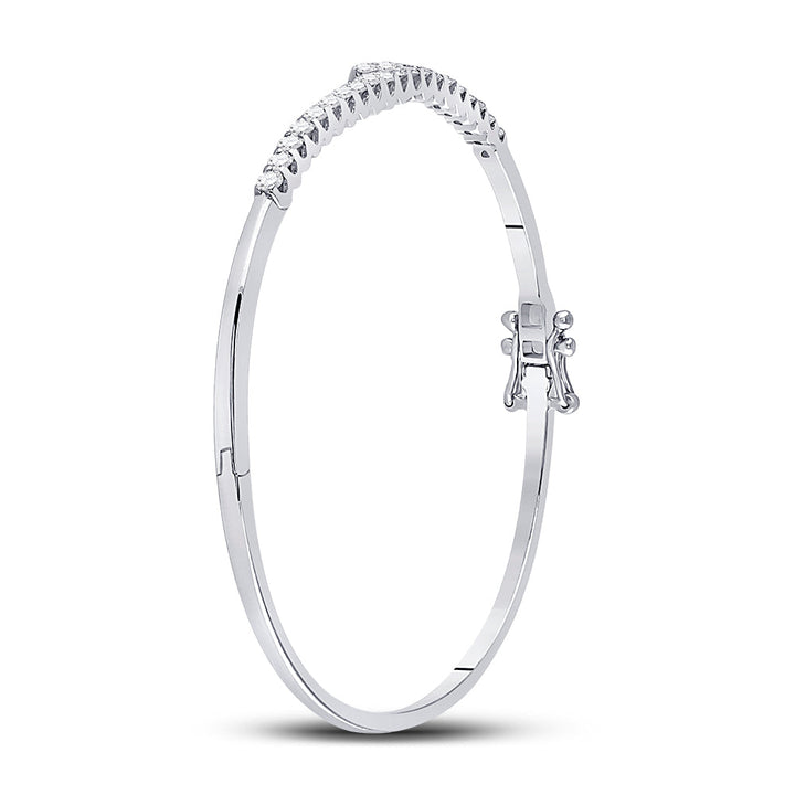 14kt White Gold Womens Round Diamond Bypass Bangle Bracelet 1.00 Cttw Daisy Joyeria