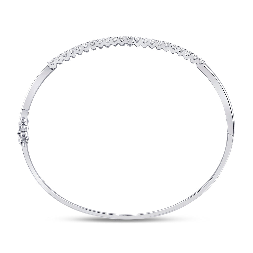 14kt White Gold Womens Round Diamond Bypass Bangle Bracelet 1.00 Cttw Daisy Joyeria