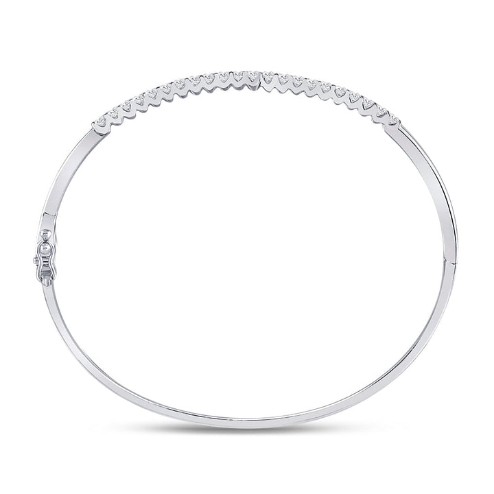 14kt White Gold Womens Round Diamond Bypass Bangle Bracelet 1.00 Cttw Daisy Joyeria