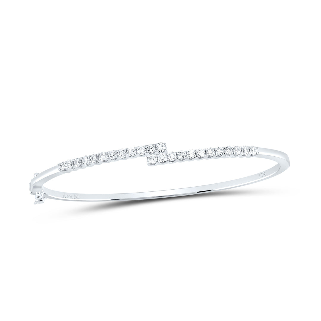 14kt White Gold Womens Round Diamond Bypass Bangle Bracelet 1.00 Cttw Daisy Joyeria