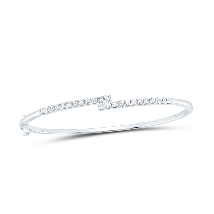 14kt White Gold Womens Round Diamond Bypass Bangle Bracelet 1.00 Cttw Daisy Joyeria
