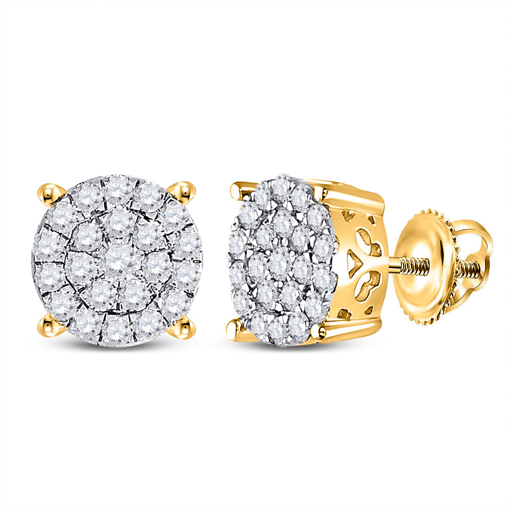14kt Yellow Gold Womens Round Diamond Fashion Cluster Earrings 1.00 Cttw Daisy Joyeria