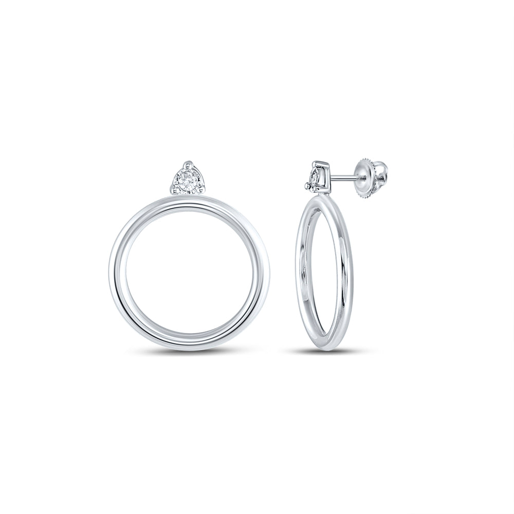 Sterling Silver Womens Round Diamond Fashion Circle Earrings 1/20 Cttw Daisy Joyeria