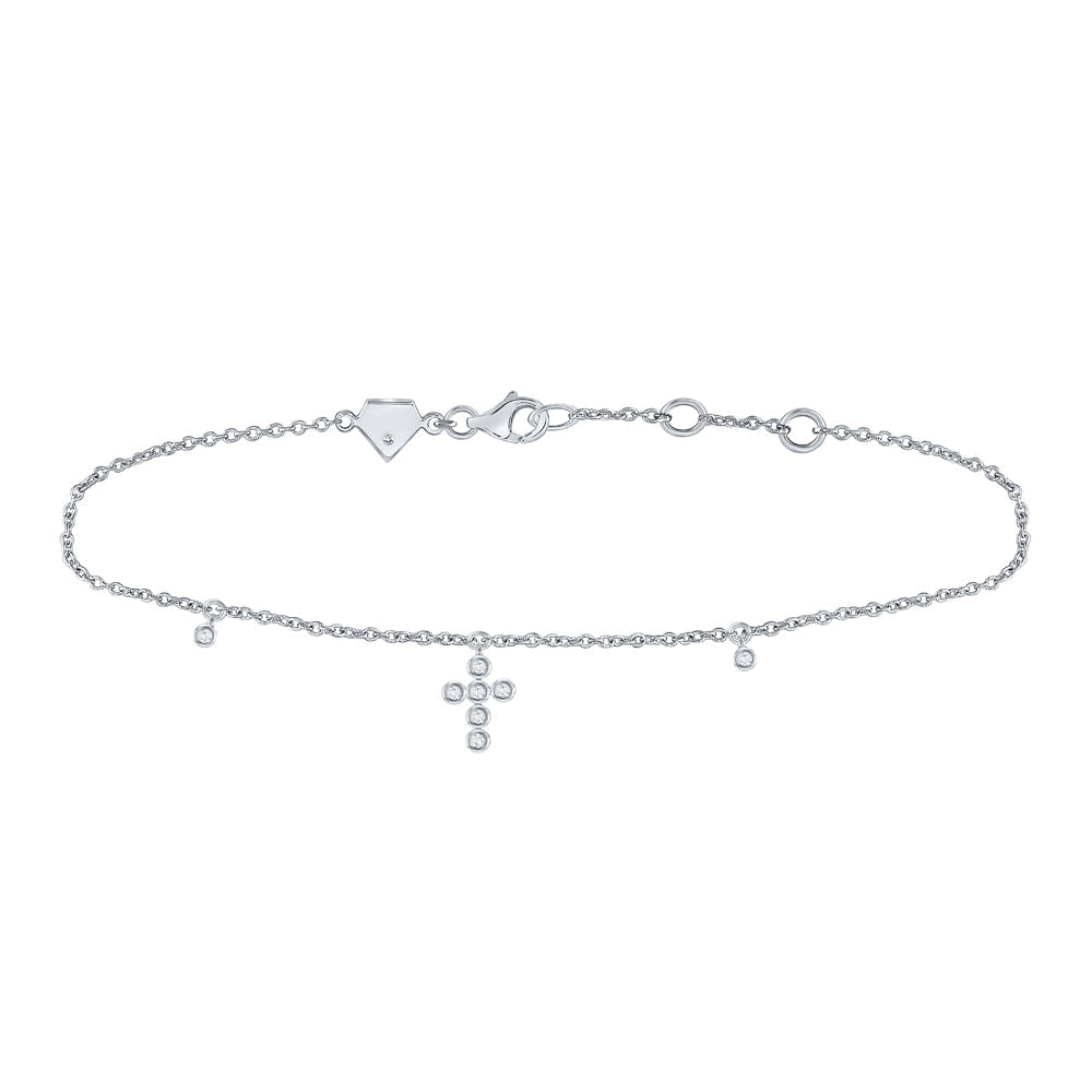 Sterling Silver Womens Round Diamond Dangle Cross Bracelet 1/10 Cttw Daisy Joyeria