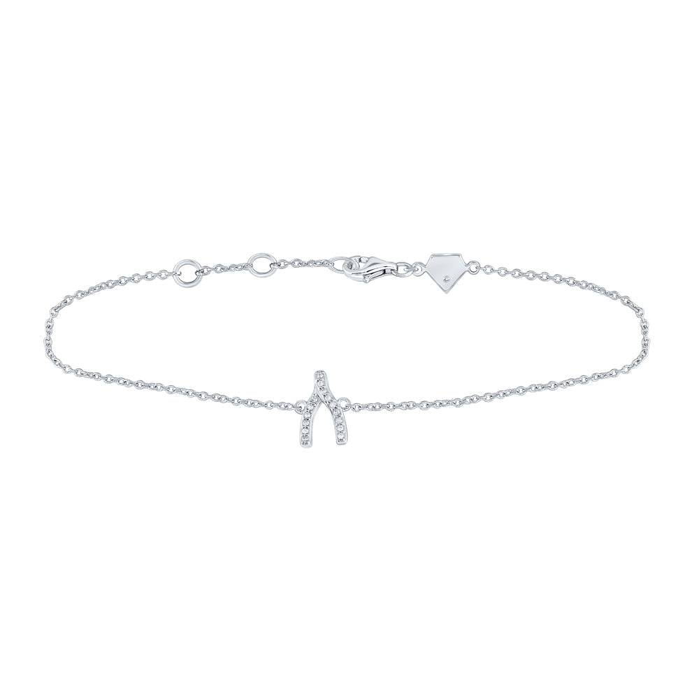 Sterling Silver Womens Round Diamond Wishbone Fashion Bracelet 1/12 Cttw Daisy Joyeria