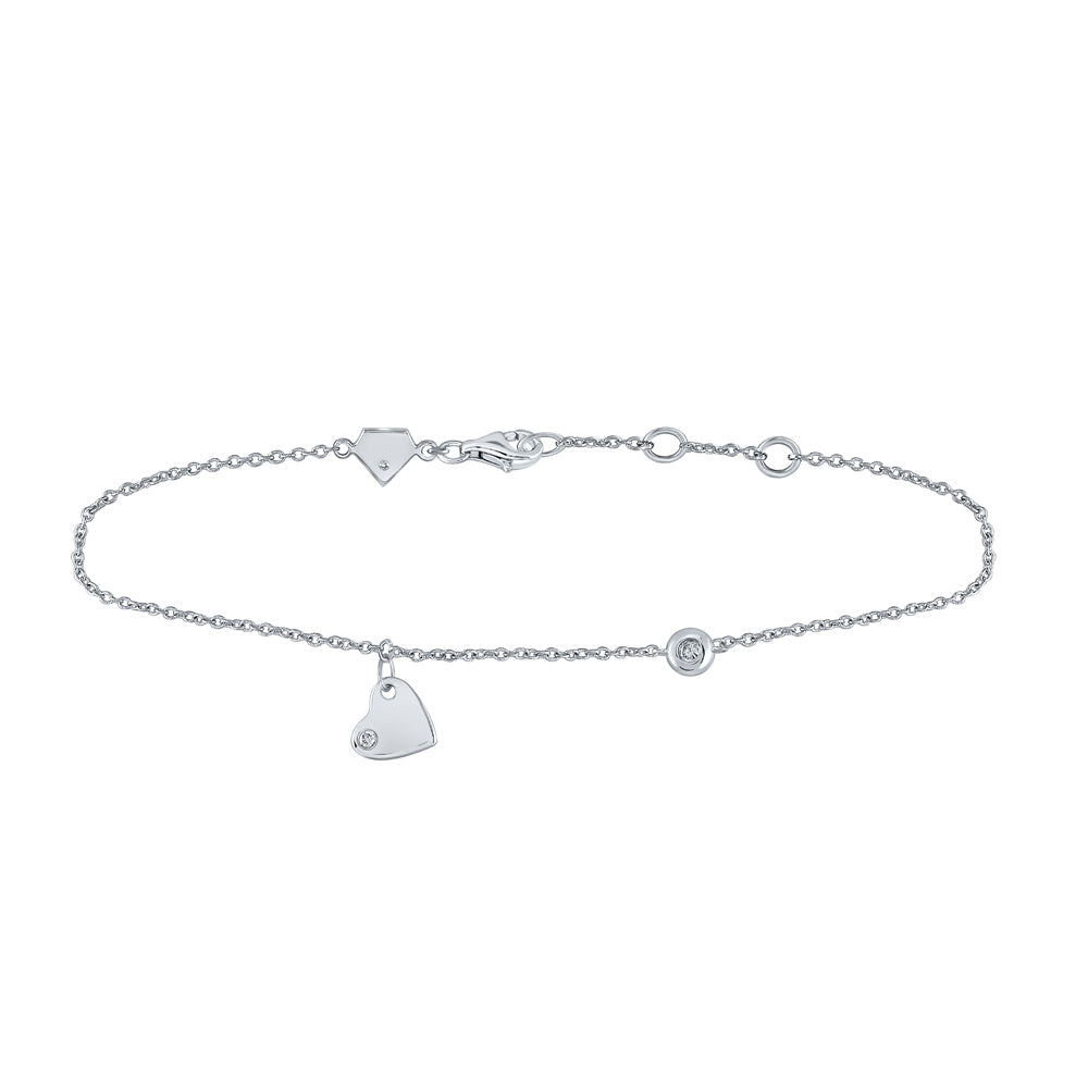 Sterling Silver Womens Round Diamond Fashion Heart Bracelet 1/20 Cttw Daisy Joyeria