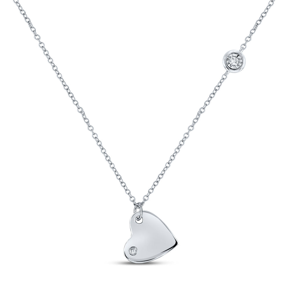 Sterling Silver Womens Round Diamond Fashion Heart Necklace 1/20 Cttw Daisy Joyeria