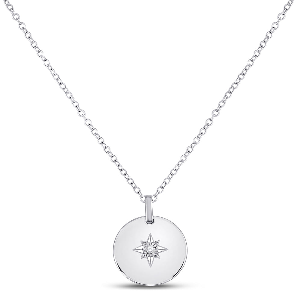 Sterling Silver Womens Round Diamond Starburst Fashion Necklace .02 Cttw Daisy Joyeria