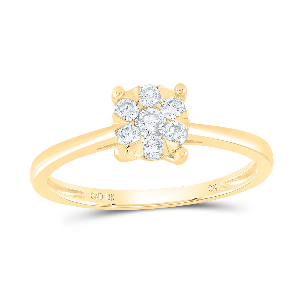 10kt Yellow Gold Womens Round Diamond Fashion Cluster Ring 1/4 Cttw 7 Daisy Joyeria
