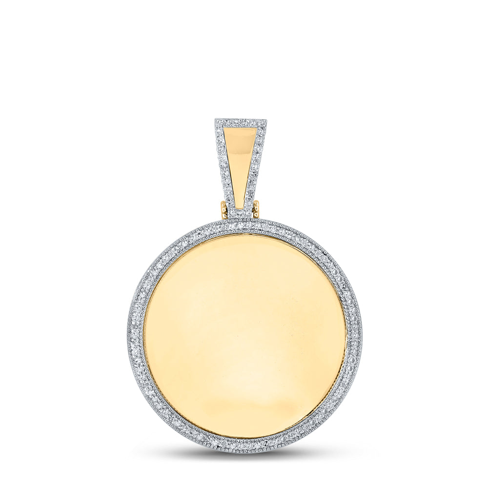 10kt Yellow Gold Mens Round Diamond Circle Picture Memory Pendant 5/8 Cttw Daisy Joyeria