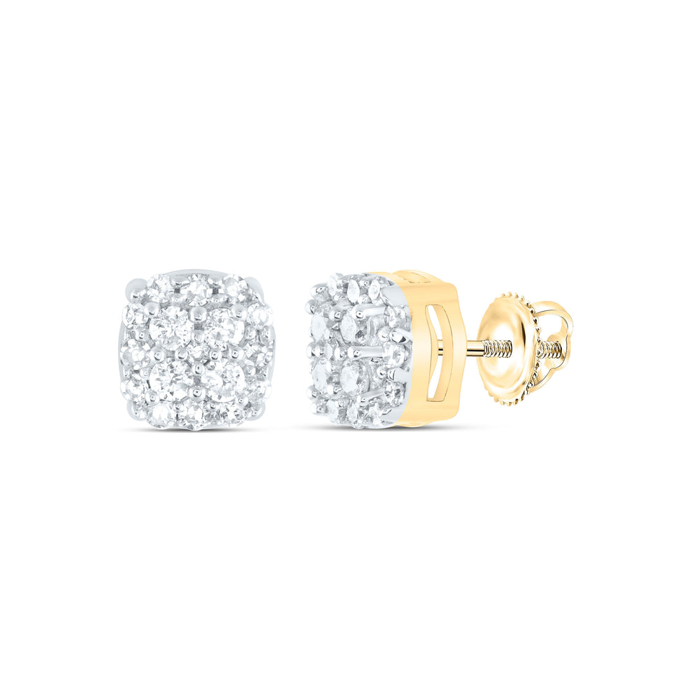 10kt Yellow Gold Womens Round Diamond Fashion Cluster Earrings 1/5 Cttw Daisy Joyeria