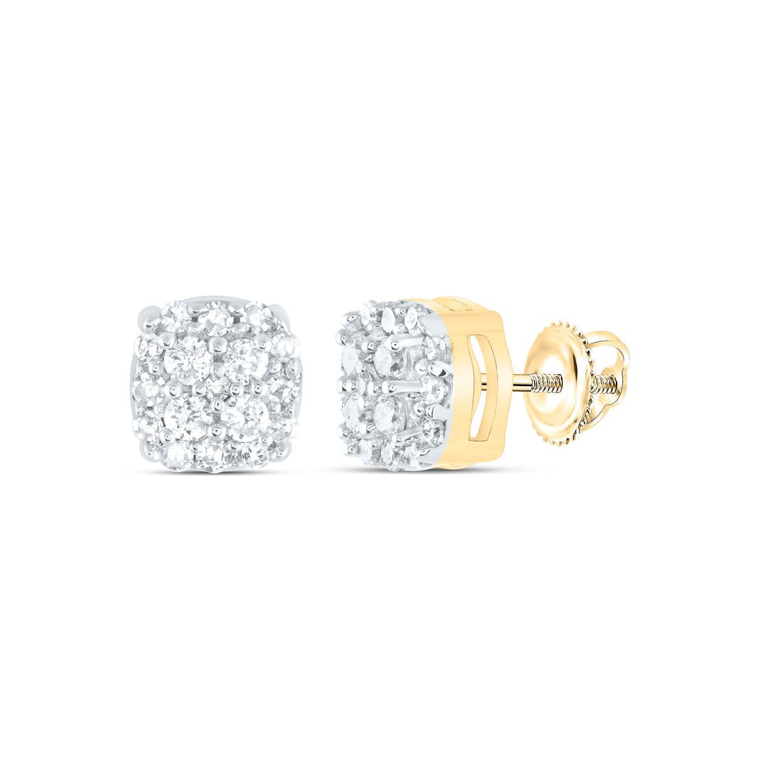 10kt Yellow Gold Womens Round Diamond Fashion Cluster Earrings 1/5 Cttw Daisy Joyeria