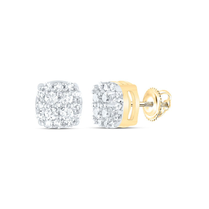 10kt Yellow Gold Womens Round Diamond Fashion Cluster Earrings 1/5 Cttw Daisy Joyeria
