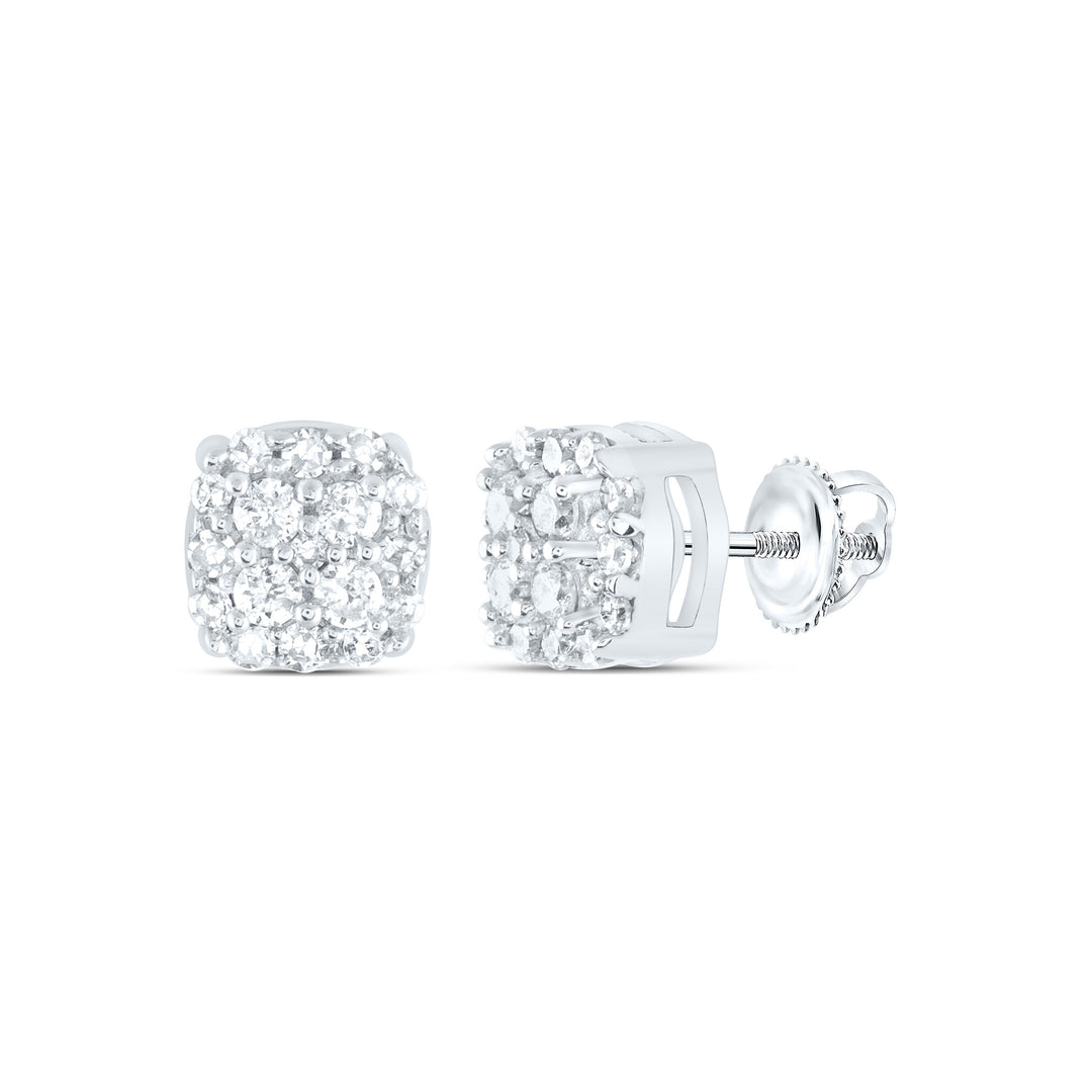 10kt White Gold Womens Round Diamond Fashion Cluster Earrings 1/5 Cttw Daisy Joyeria