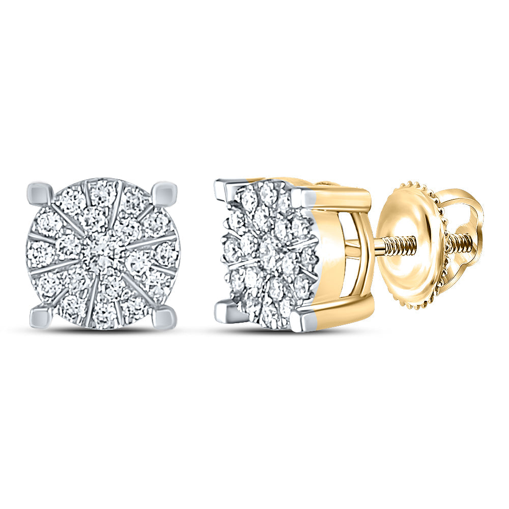 10kt Yellow Gold Womens Round Diamond Fashion Cluster Earrings 1/4 Cttw Daisy Joyeria