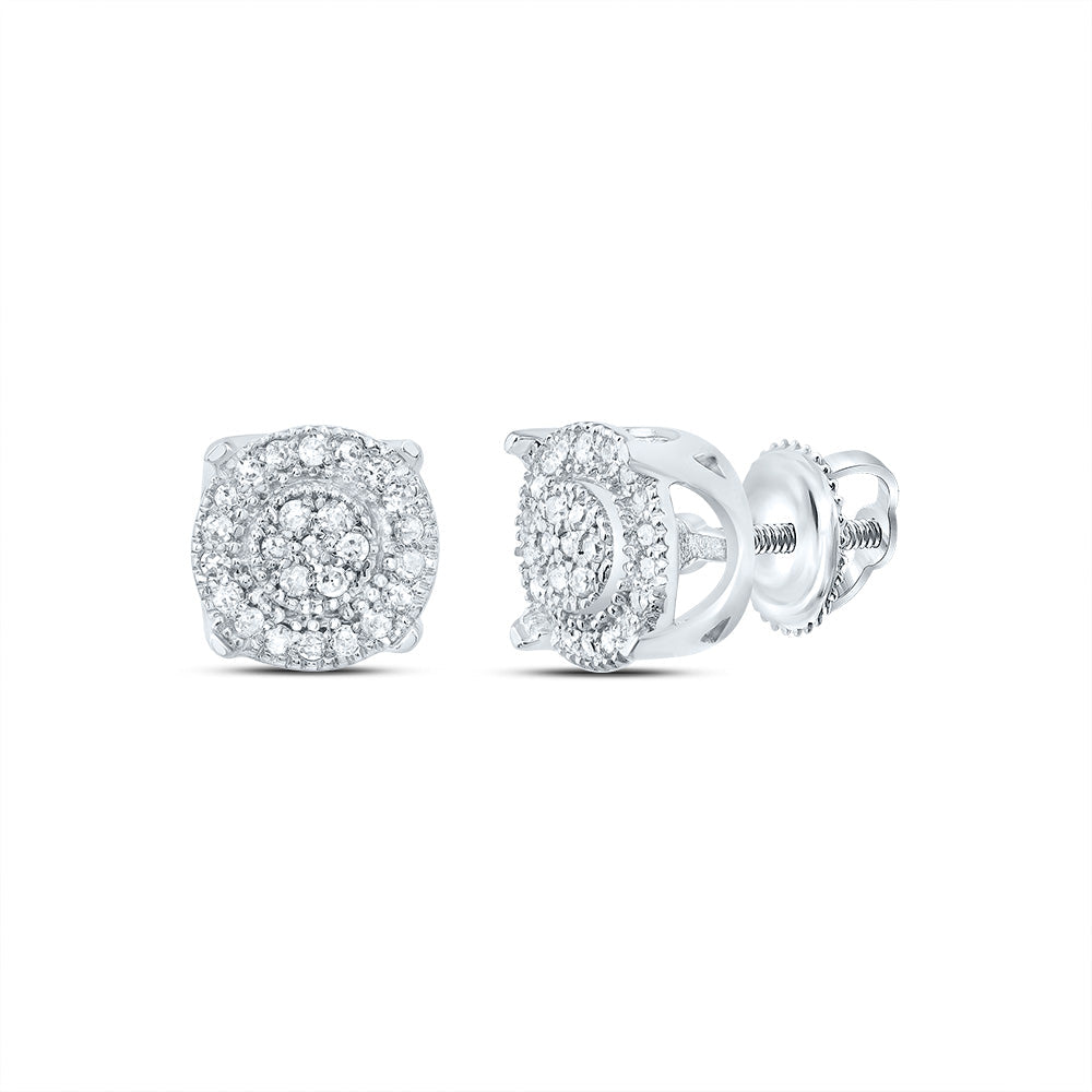10kt White Gold Womens Round Diamond Fashion Cluster Earrings 1/8 Cttw Daisy Joyeria