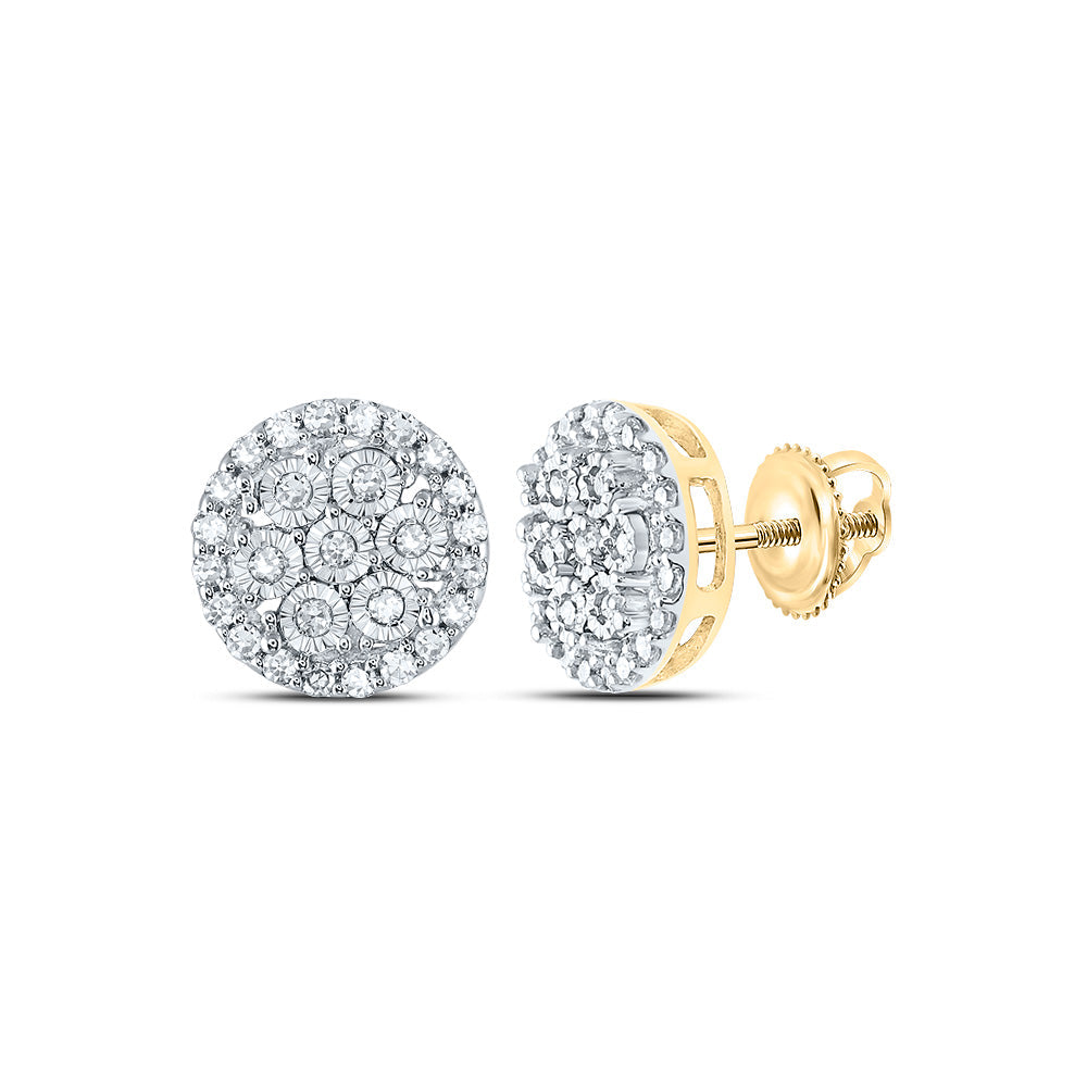 10kt Yellow Gold Womens Round Diamond Fashion Cluster Earrings 1/5 Cttw Daisy Joyeria