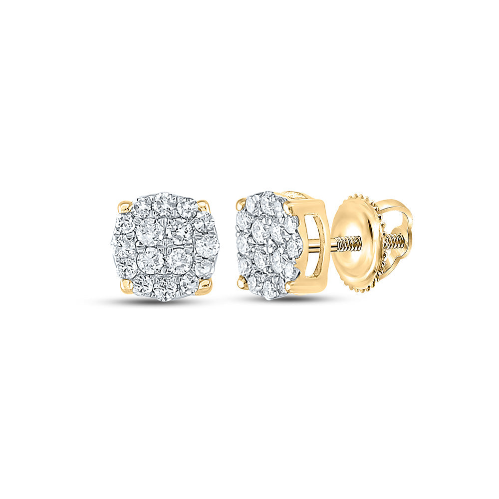 10kt Yellow Gold Womens Round Diamond Fashion Cluster Earrings 1/4 Cttw Daisy Joyeria