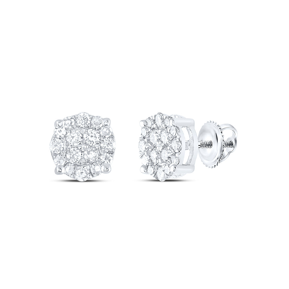 10kt White Gold Womens Round Diamond Fashion Cluster Earrings 1/4 Cttw Daisy Joyeria