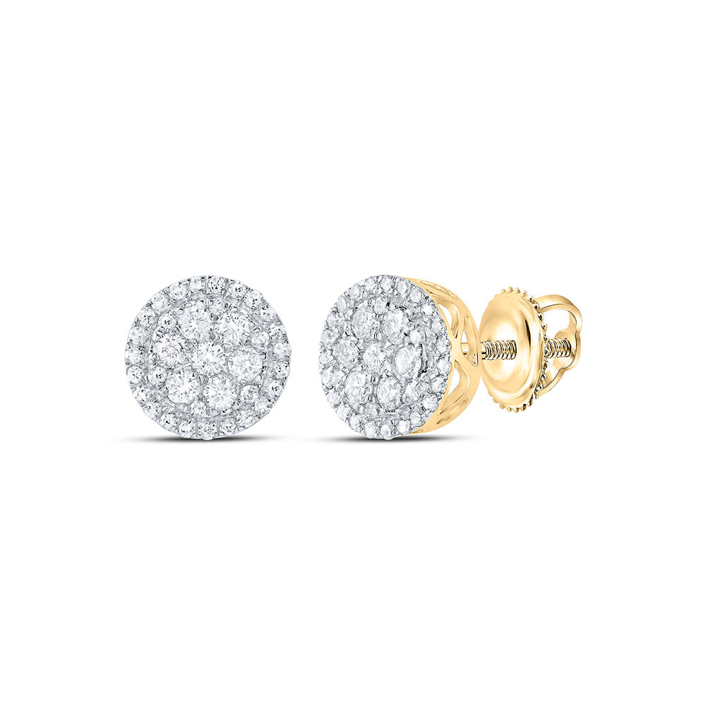 10kt Yellow Gold Womens Round Diamond Fashion Cluster Earrings 1/2 Cttw Daisy Joyeria