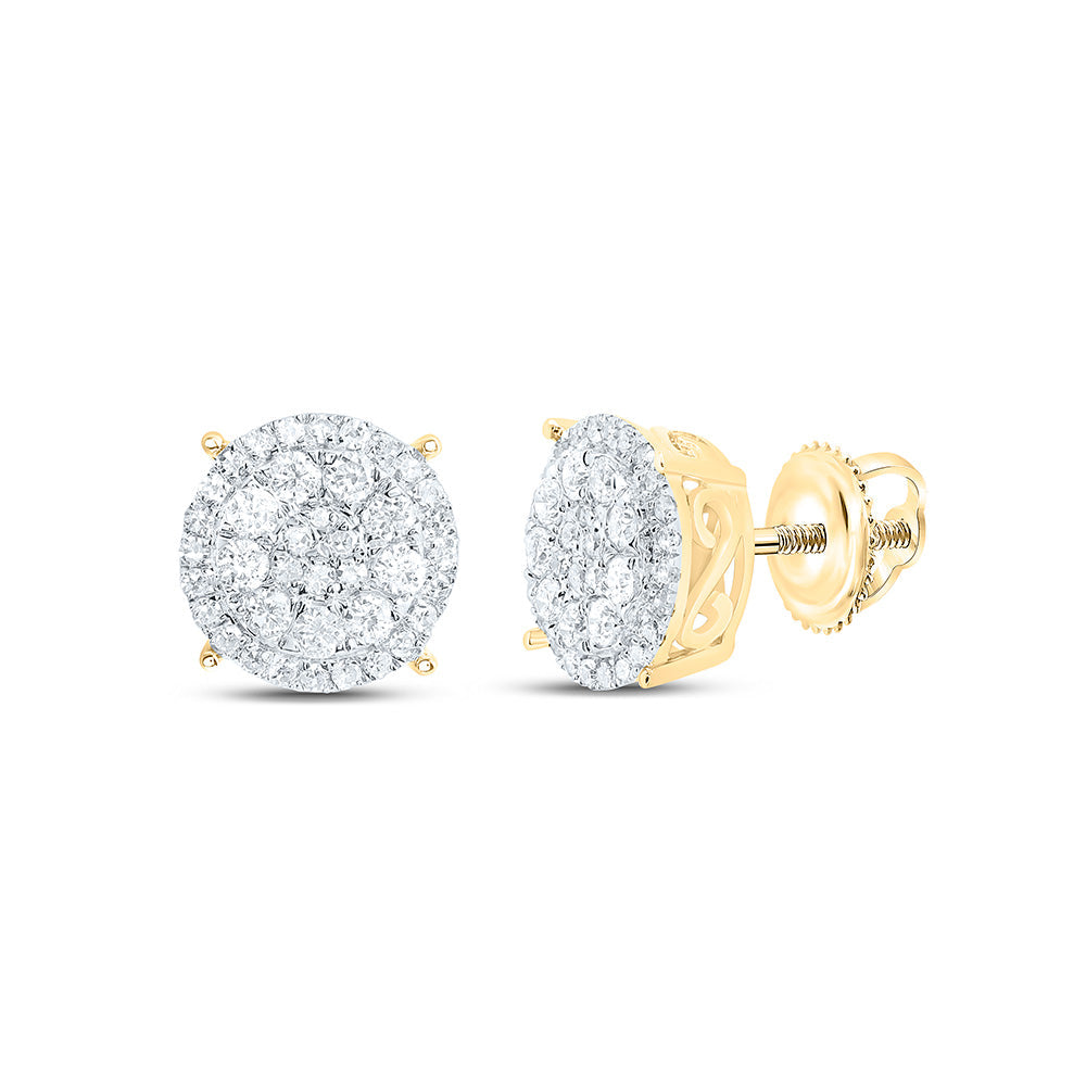 10kt Yellow Gold Womens Round Diamond Fashion Cluster Earrings 1/2 Cttw Daisy Joyeria