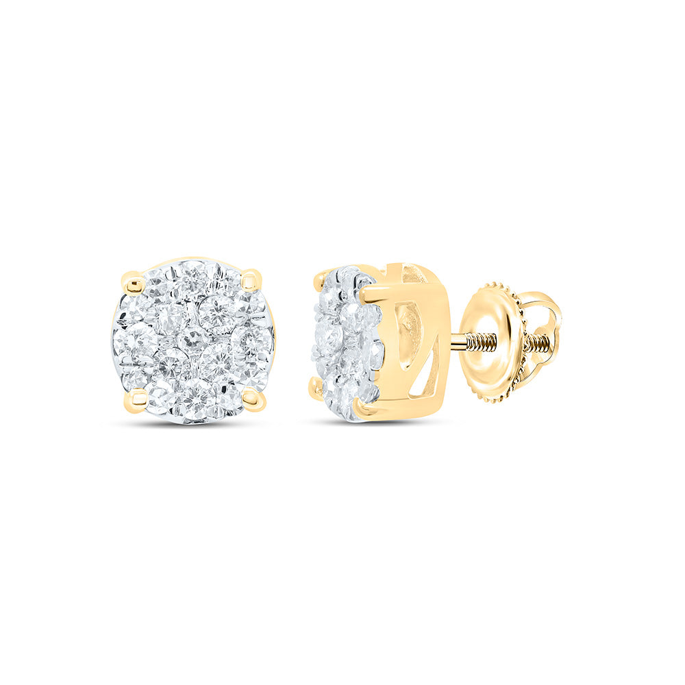 10kt Yellow Gold Womens Round Diamond Fashion Cluster Earrings 1/4 Cttw Daisy Joyeria