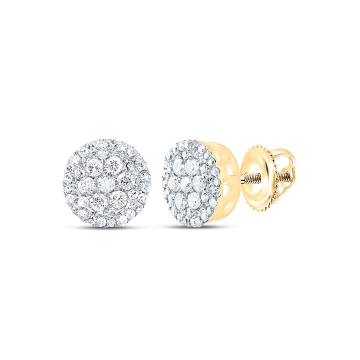 10kt Yellow Gold Womens Round Diamond Flower Cluster Earrings 3/8 Cttw Daisy Joyeria