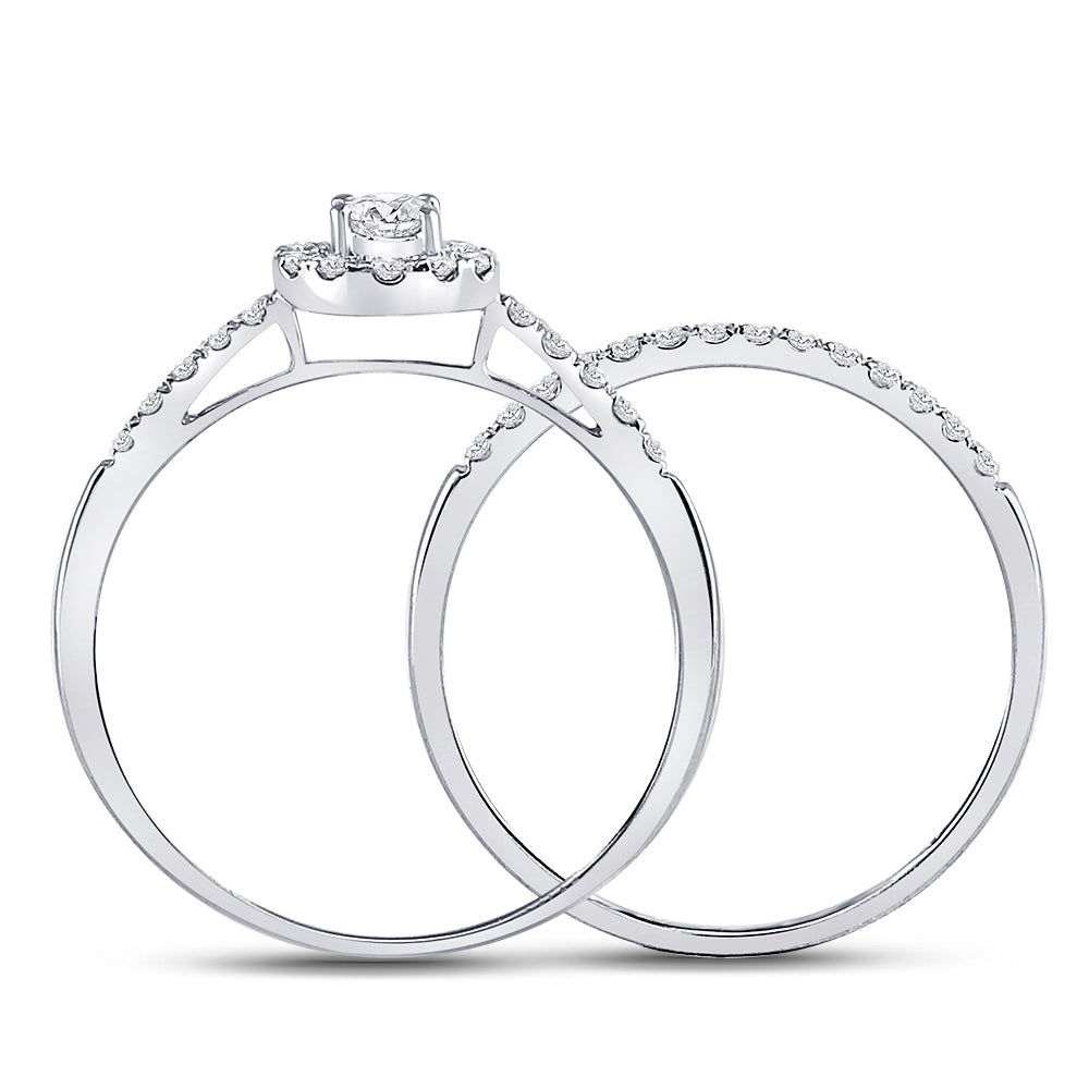 10kt White Gold Womens Round Diamond Bridal Wedding Engagement Ring Band Set 1/2 Cttw 7 Daisy Joyeria