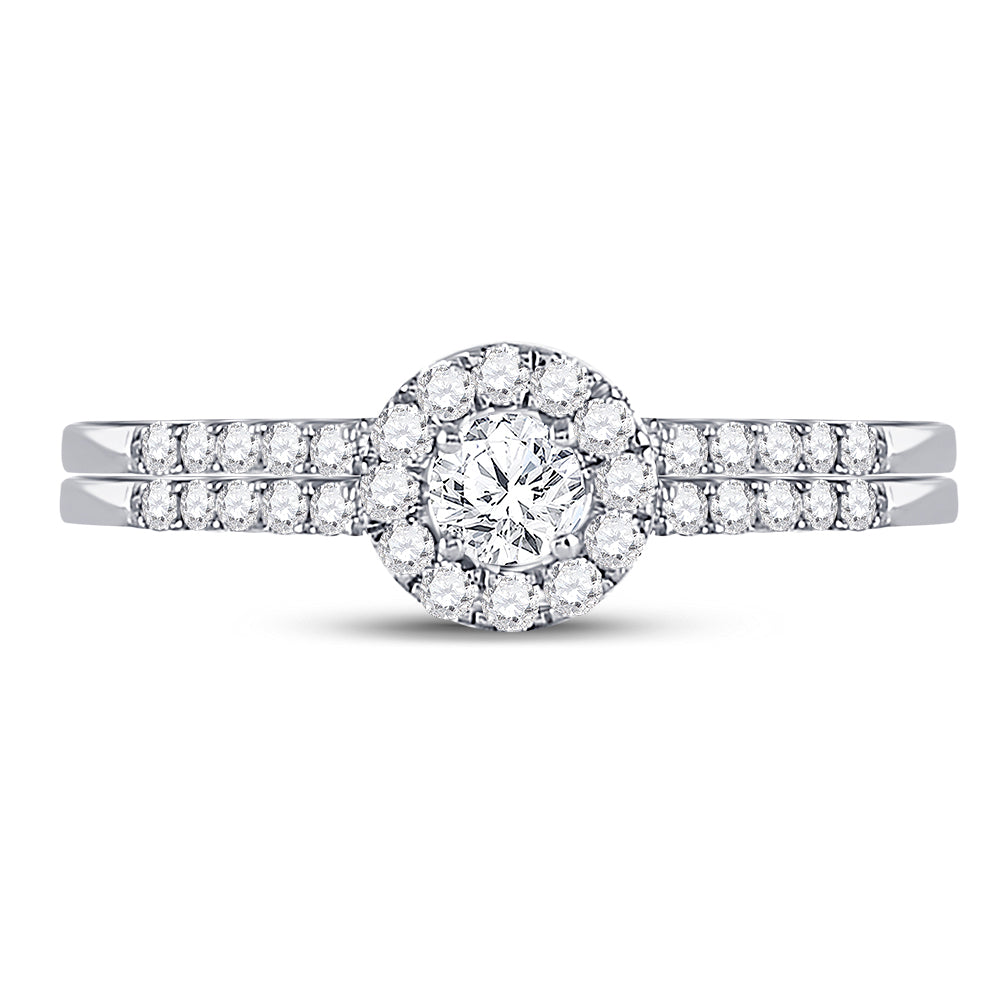 10kt White Gold Womens Round Diamond Bridal Wedding Engagement Ring Band Set 1/2 Cttw 7 Daisy Joyeria