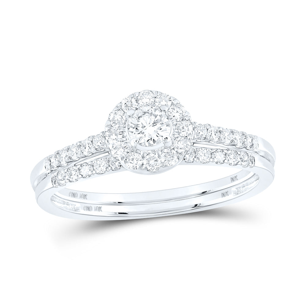 10kt White Gold Womens Round Diamond Bridal Wedding Engagement Ring Band Set 1/2 Cttw 7 Daisy Joyeria