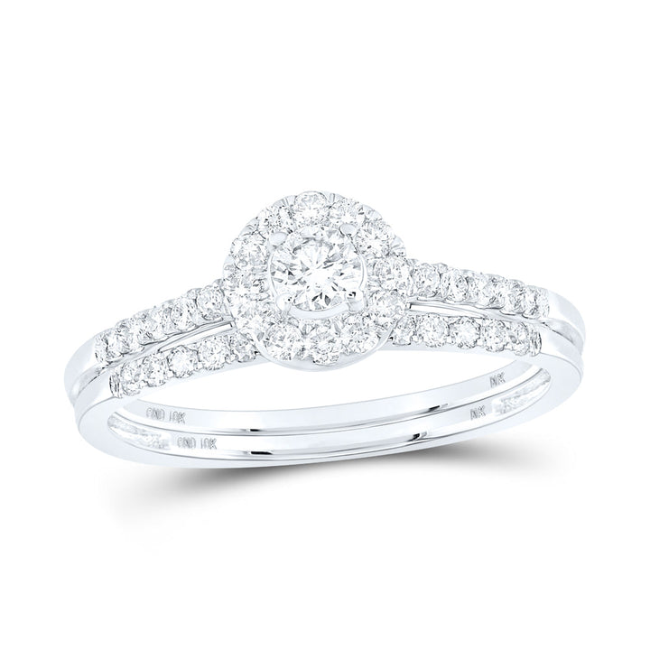 10kt White Gold Womens Round Diamond Bridal Wedding Engagement Ring Band Set 1/2 Cttw 7 Daisy Joyeria