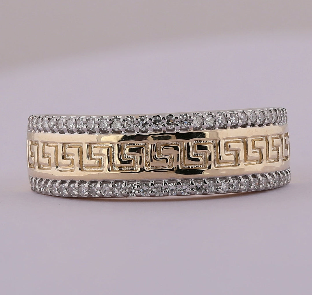 10kt Yellow Gold Mens Round Diamond Wedding Patterned Band Ring 1/3 Cttw 10 Daisy Joyeria