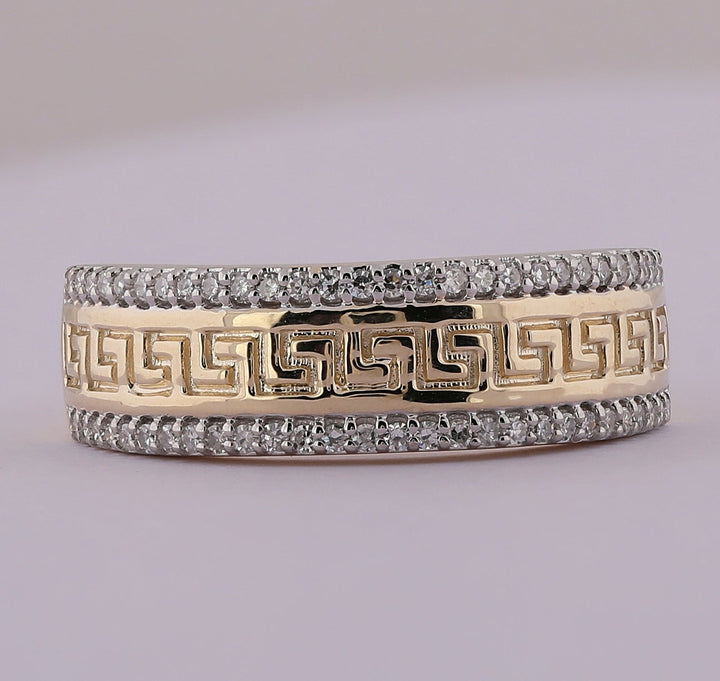 10kt Yellow Gold Mens Round Diamond Wedding Patterned Band Ring 1/3 Cttw 10 Daisy Joyeria